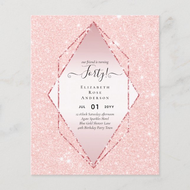 40th Birthday Invitations Glamor Girly Modern FUN Flyer (Front)