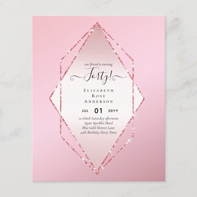 40th Birthday Invitations Glamor Girly Modern FUN Flyer (Front)