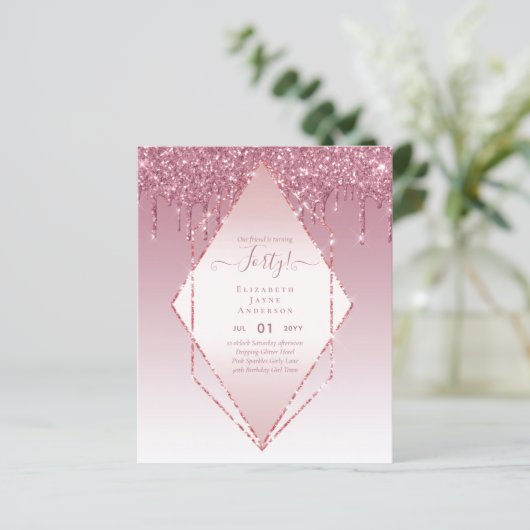 40th Birthday Invitations HER Girly Glamor Glitter (Standing Front)