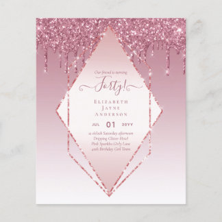 40th Birthday Invitations HER Girly Glamor Glitter Flyer