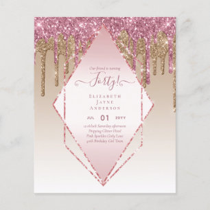 40th Birthday Invitations HER Girly Glamor Glitter Flyer