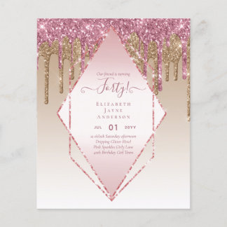40th Birthday Invitations HER Girly Glamor Glitter Flyer
