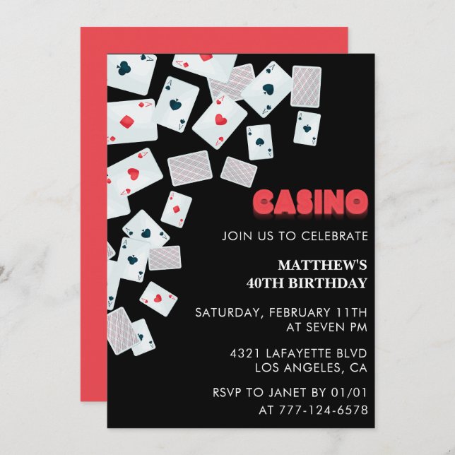 40th birthday invitations Men Poker Casino Vegas (Front/Back)