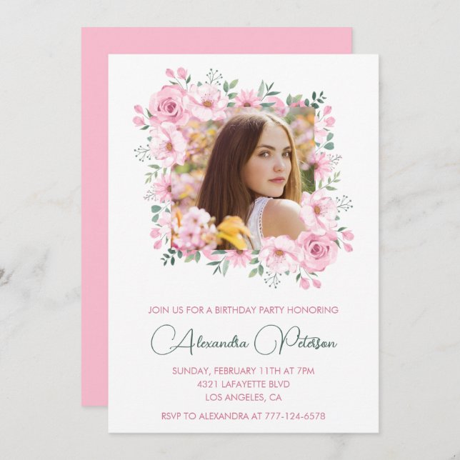 40th birthday invitations Photo Boho Elegant  (Front/Back)