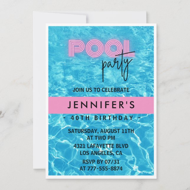 40th birthday invitations Pool Party Summer (Front)