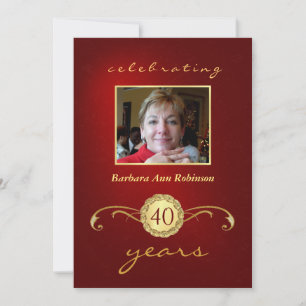 40th Birthday Invitations - Red & Gold Monogram