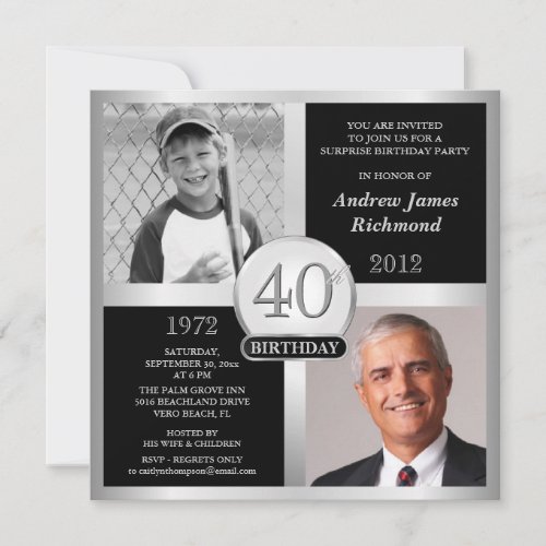 40th Birthday Invitations Then &amp; Now Photos