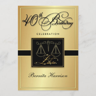 40th Birthday Invitations - Zodiac Sign Libra