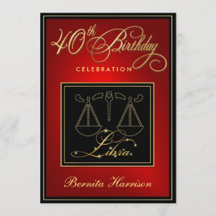 40th Birthday Invitations - Zodiac Sign Libra