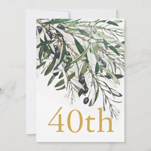 40th Birthday Italian Gold Olive Branch Elegant  Invitation (Front)