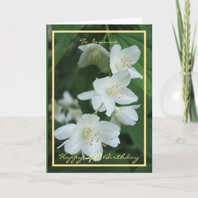 40th Birthday Jasmine Flowers Elegant Gold Frame Card (Front)