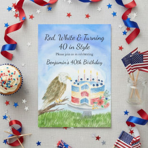 40th Birthday July 4th Birthday Bald Eagle Invitation