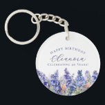 40th Birthday July Birth Flower Gift Custom Keychain<br><div class="desc">Elegant summer watercolor blue larkspur flowers create a beautiful floral border at the bottom of this July Birth Flower gift. Larkspur or delphinium flowers are the July birth flower. A trendy font combination gives it a modern aesthetic. All of the text is editable.</div>