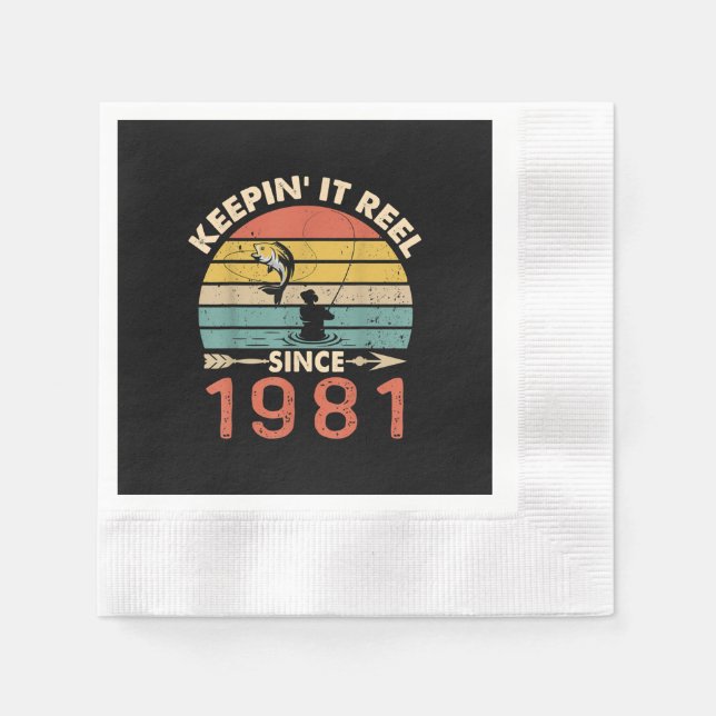 40th Birthday - Keepin It Reel Since 1981 Fishing Napkins (Front)