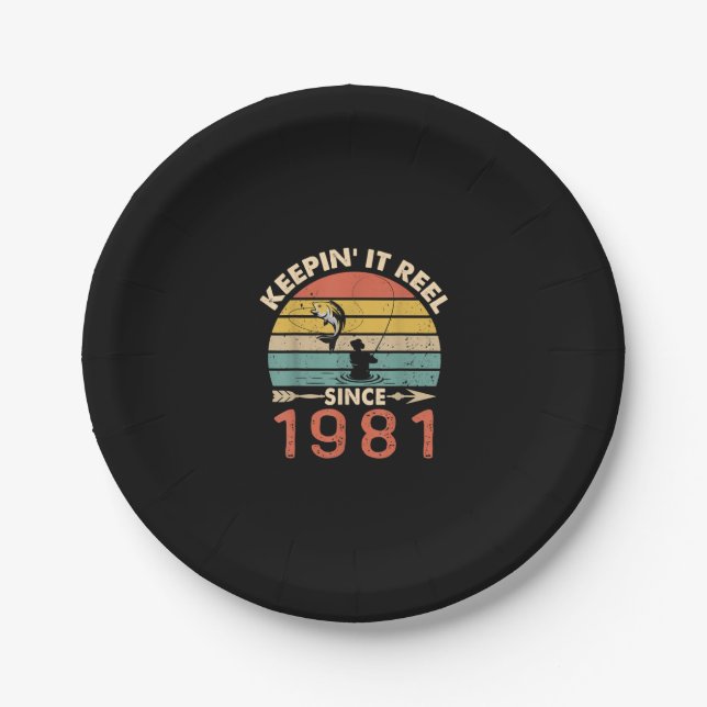 40th Birthday - Keepin It Reel Since 1981 Fishing Paper Plates (Front)