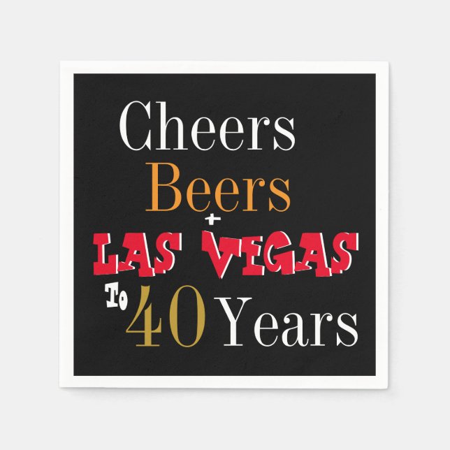 40th Birthday Las Vegas Cheers and Beers Party Napkins (Front)
