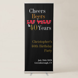 40th Birthday Las Vegas Cheers and Beers Party Retractable Banner