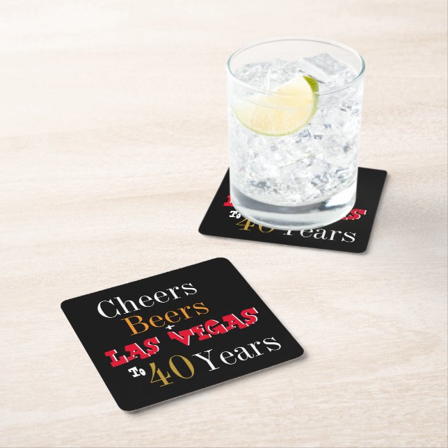 40th Birthday Las Vegas Cheers and Beers Party Square Paper Coaster (Insitu)