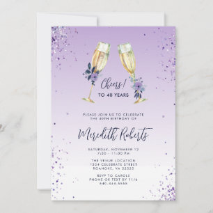 40th Birthday Lavender Ombre Champagne Toast Party Invitation