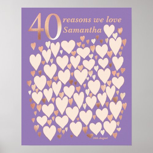 40th Birthday Lavender Rose  40 Reasons Poster