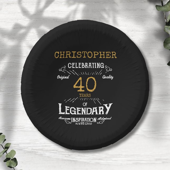 40th Birthday Legendary Black Gold Retro Paper Bowls (For those celebrating their 40th birthday we have the ideal birthday party bowls)