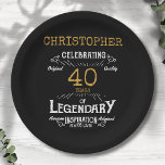 40th Birthday Legendary Black Gold Retro Paper Plates<br><div class="desc">For those celebrating their 40th birthday we have the ideal birthday party plates with a vintage feel. The black background with a white and gold vintage typography design design is simple and yet elegant with a retro feel. Easily customize the text of this birthday plate using the template provided. Part...</div>