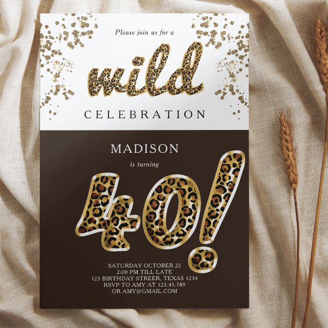 40th Birthday Leopard Foil Balloon Script Invitation (Creator Uploaded)