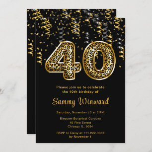 40th Birthday Leopard Print Balloons with Confetti Invitation