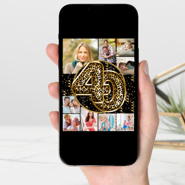 40th Birthday Leopard Print Gold Balloons Photo Card (Front Digital)