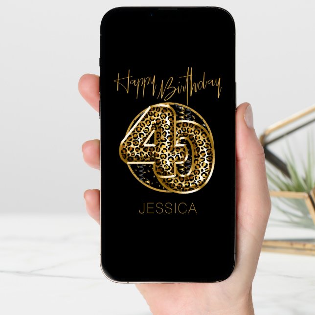 40th Birthday Leopard Print Gold Foil Balloons Card (Front Digital)