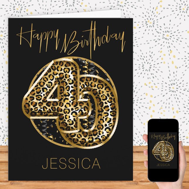 40th Birthday Leopard Print Gold Foil Balloons Card (Creator Uploaded)