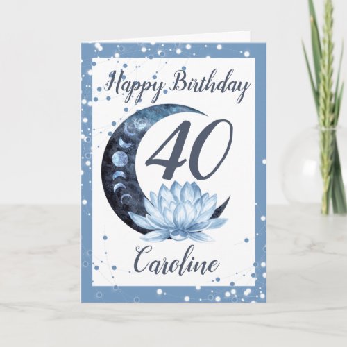40th Birthday Lotus Flower Blue Card