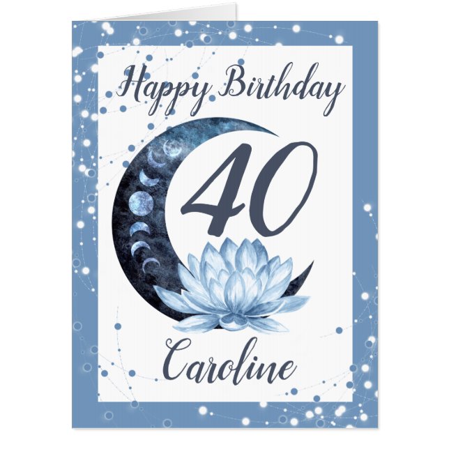 40th Birthday Lotus Flower Blue Jumbo Card (Front)