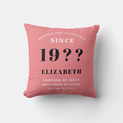 40th Birthday Loved Add Your Name Year Pink Throw Pillow