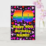 [ Thumbnail: 40th Birthday: Loving Hearts Pattern, Rainbow # 40 Card ]