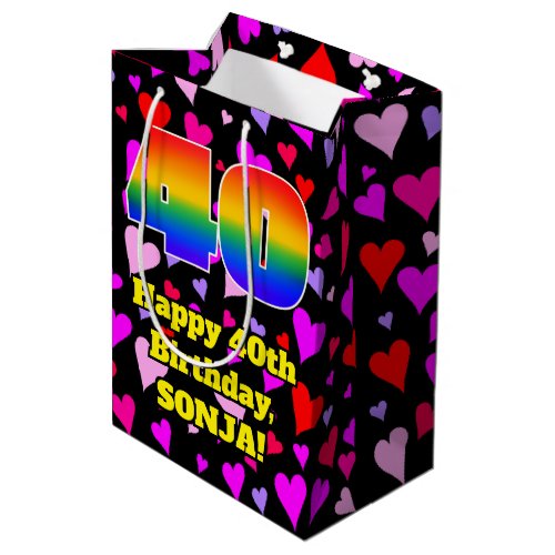 40th Birthday Loving Hearts Pattern Rainbow  40 Medium Gift Bag