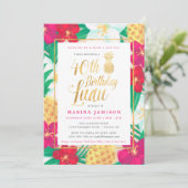 40th Birthday Luau Invitations | Pink & Gold (Standing Front)