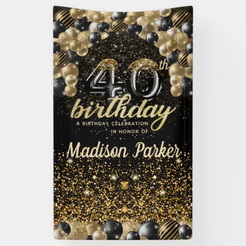 40th Birthday Luxury Personalized Black Gold Banner
