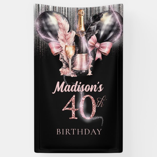 40th Birthday Luxury Rose Wine Party Sign (Vertical)