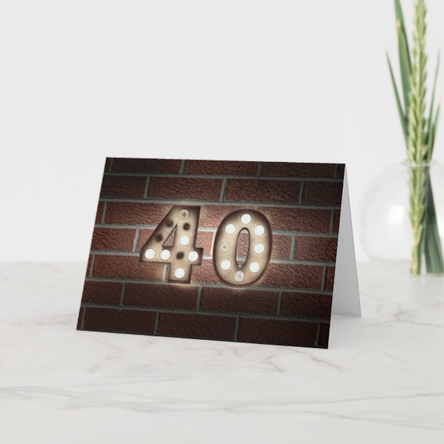 40th birthday-marquee light sign on brick card (Front)