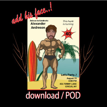 40th Birthday Mens New Funny Bodybuilder Muscle Invitation by Whimzazzical at Zazzle
