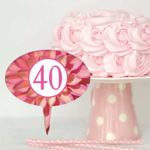40th Birthday Milestone Pink Flowers Petals Floral Cake Topper