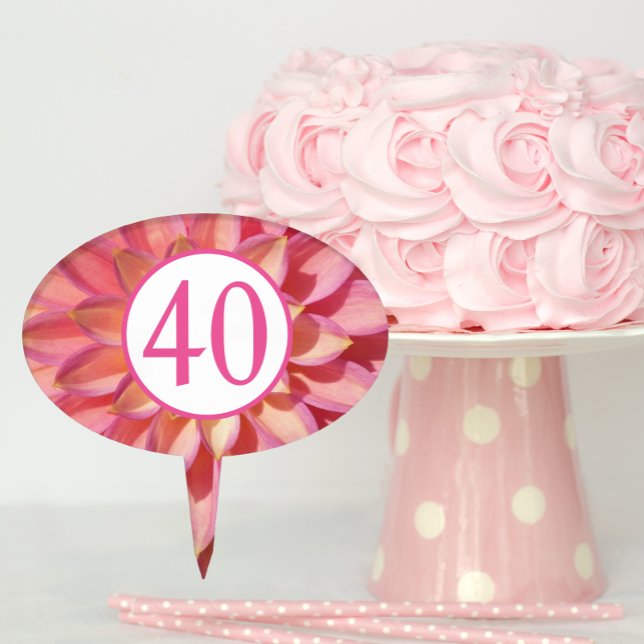40th Birthday Milestone Pink Flowers Petals Floral Cake Topper (In Situ)