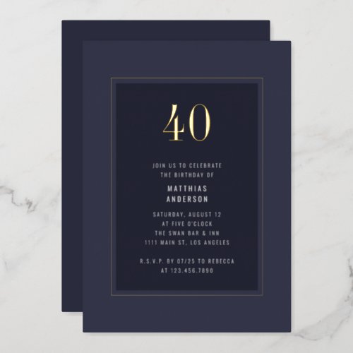 40th Birthday Minimal Elegant Dark Gold Frame Foil Invitation