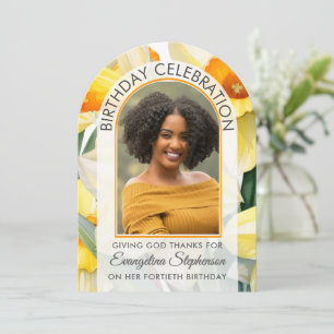 40th Birthday Modern Arch Floral DAFFODILS Photo Invitation
