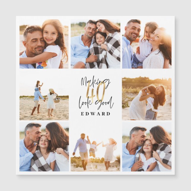 40th birthday modern black and gold photo collage (Front)