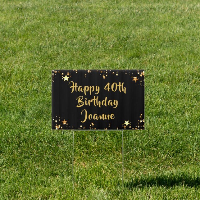 40th Birthday Modern Black and Gold Stars Sign (Insitu)