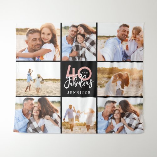 40th birthday modern black and pink photo collage tapestry