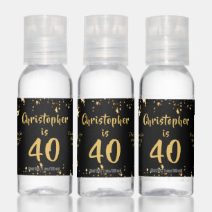40th Birthday Modern Black Gold Stars Favor Gift Hand Sanitizer