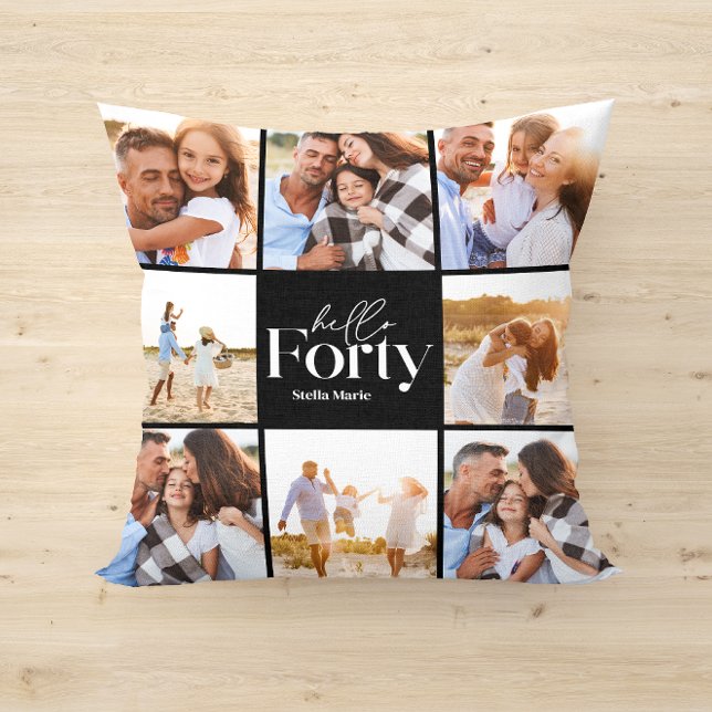 40th birthday modern black photo collage throw pillow (Creator Uploaded)